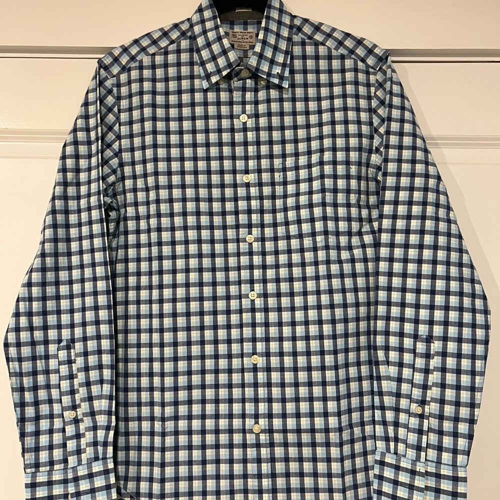 J. Crew Navy and White Plaid Button Down Shirt